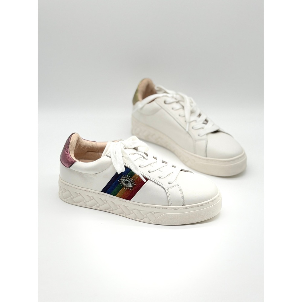 KURT GEIGER LONDON Lane Eye Rainbow Sneakers Womens 40 White Leather Low Top